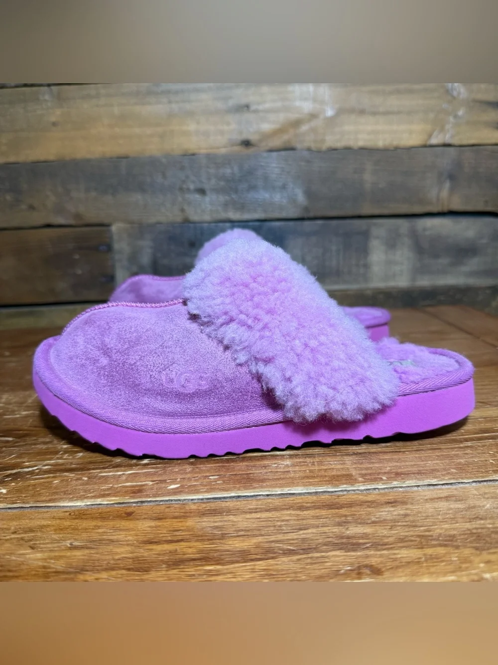 UGG Suede Cozy Shearling Slippers YOUTH 3 Purple Ruby Pink